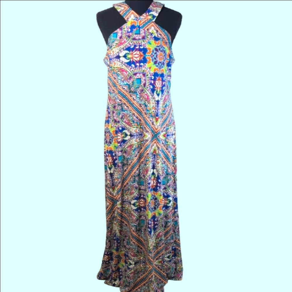 Cupio Pink and Blue Halter Maxi Sundress
